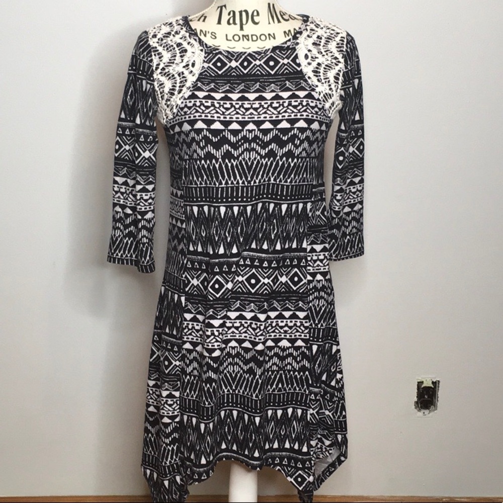 Mudd Black & White Geometric Asymmetrical Dress